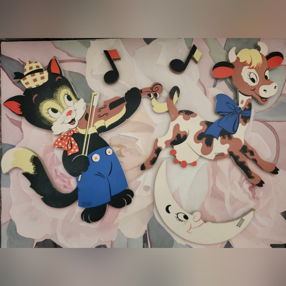 Vintage 1950's Dolly Toy Co. Mother Goose Nursery Wall Art Pin Ups Cat & Fiddle
